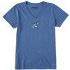 Women Life is Good Graphic Tees | Women'S Vintage Hummingbird Short Sleeve Vee Vintage Blue