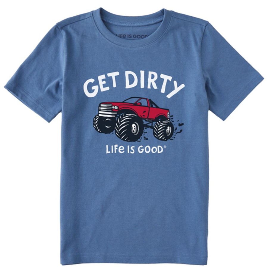 Kids Life is Good Graphic Tees | Kids Get Dirty Truck Crusher Tee Vintage Blue