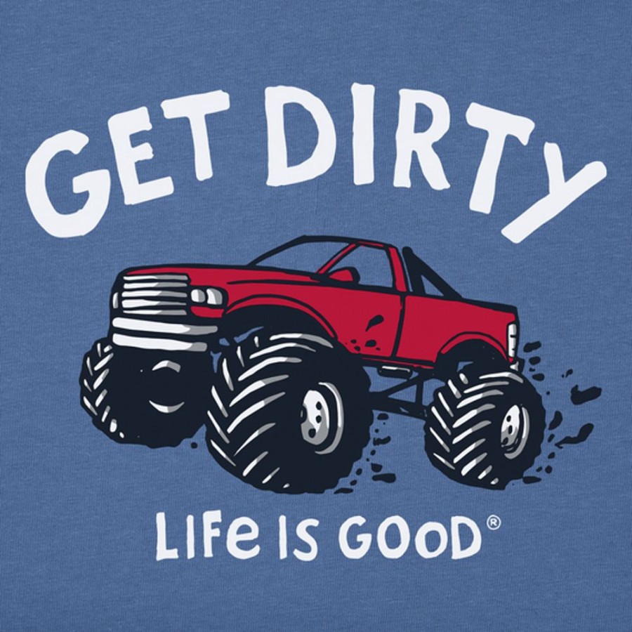 Kids Life is Good Graphic Tees | Kids Get Dirty Truck Crusher Tee Vintage Blue