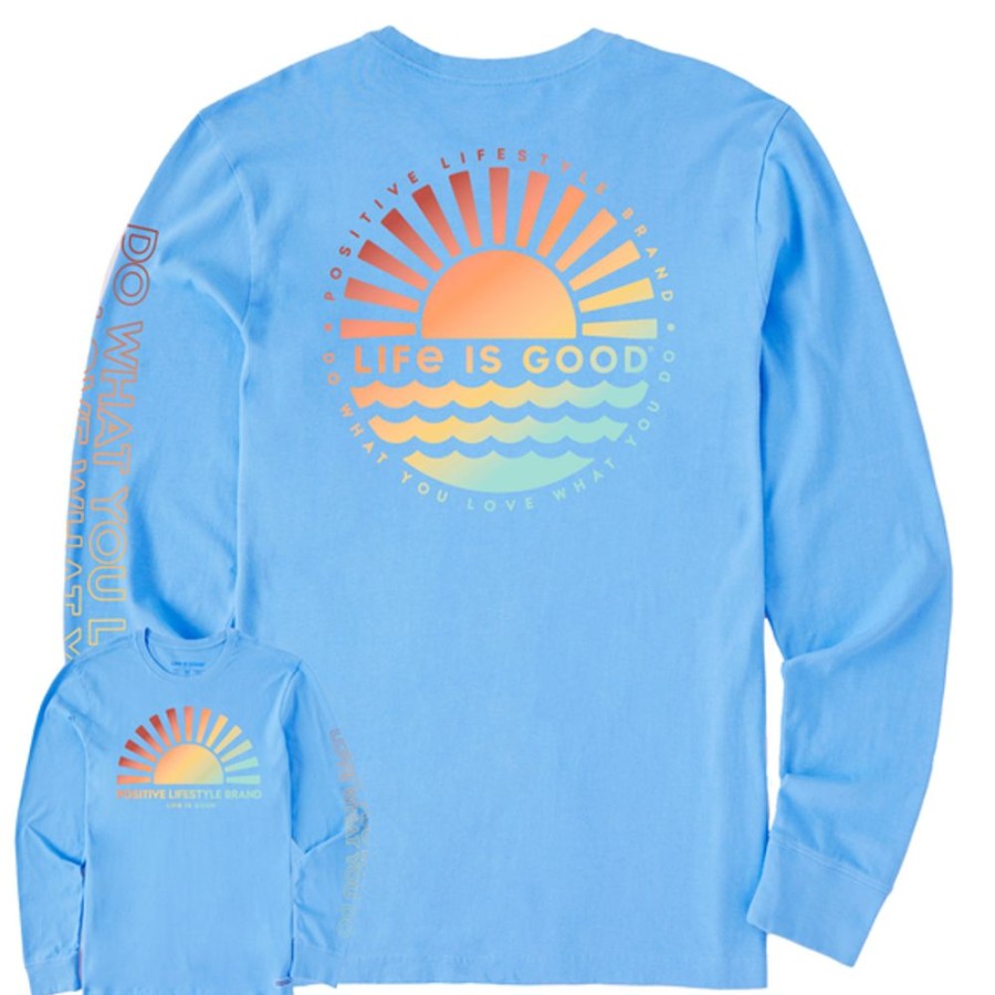 Men Life is Good Graphic Tees | Men'S Sunset On The Water Long Sleeve Crusher-Lite Tee Cool Blue