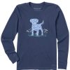 Women Life is Good Graphic Tees | Women'S Patterna Daisy Dog Long Sleeve Crusher Tee Darkest Blue