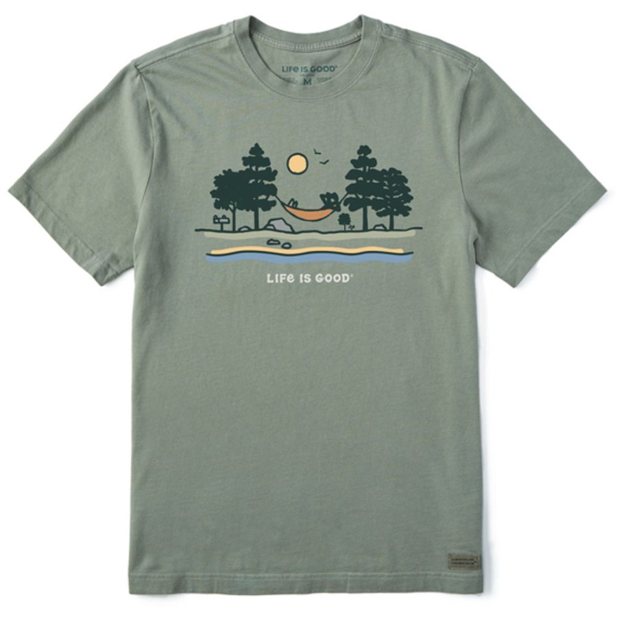 Men Life is Good Graphic Tees | Men'S Vintage Lake Hammock Vista Short Sleeve Tee Moss Green