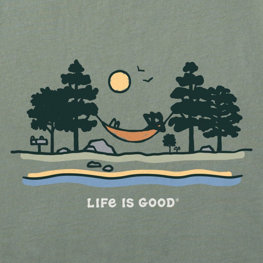 Men Life is Good Graphic Tees | Men'S Vintage Lake Hammock Vista Short Sleeve Tee Moss Green