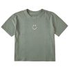 Women Life is Good Graphic Tees | Women'S Clean Smiley Boxy Crusher Tee Moss Green