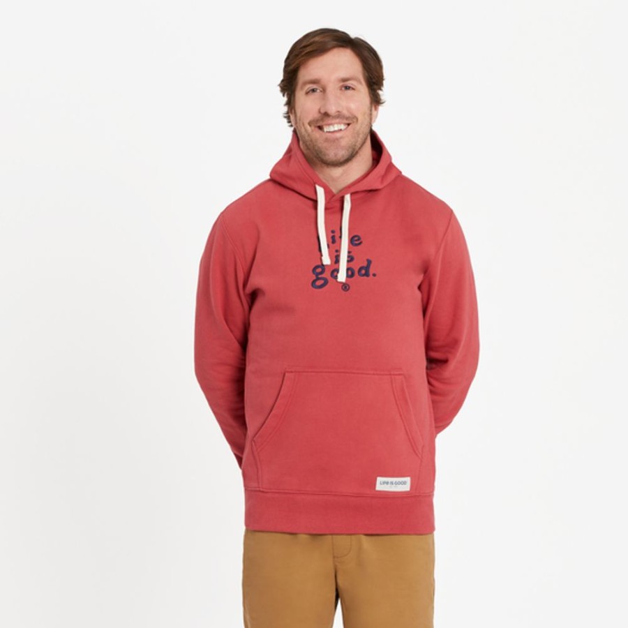 Men Life is Good Sweatshirts & Hoodies | Men'S Lig Vintage Wordmark Stacked Simply True Fleece Hoodie Faded Red