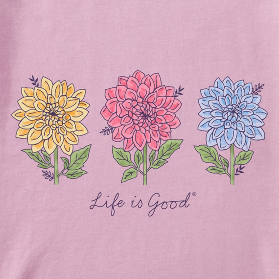 Women Life is Good Graphic Tees | Women'S Genuine 3 Dahlias Short Sleeve Vee Violet Purple