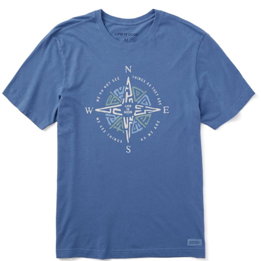 Men Life is Good Graphic Tees | Men'S Tribal Compass Crusher Tee Vintage Blue