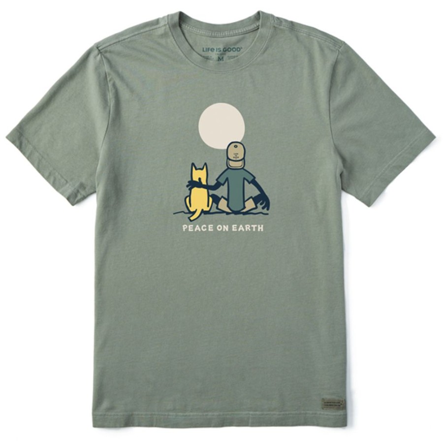 Men Life is Good Graphic Tees | Men'S Vintage Jake & Rocket Moon Peace Crusher Tee Moss Green