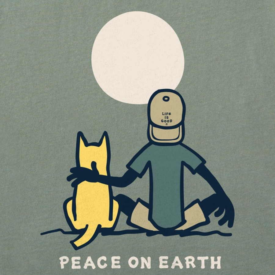 Men Life is Good Graphic Tees | Men'S Vintage Jake & Rocket Moon Peace Crusher Tee Moss Green