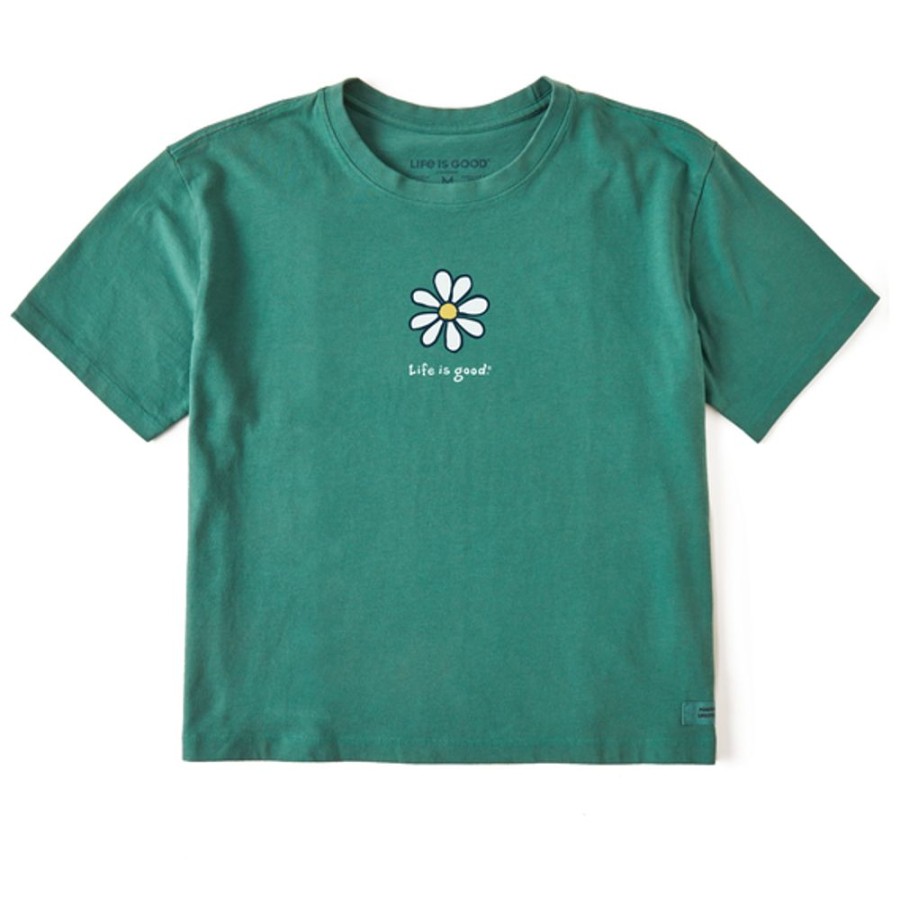 Women Life is Good Boxy Tees | Women'S Lig Daisy Boxy Crusher Tee Spruce Green