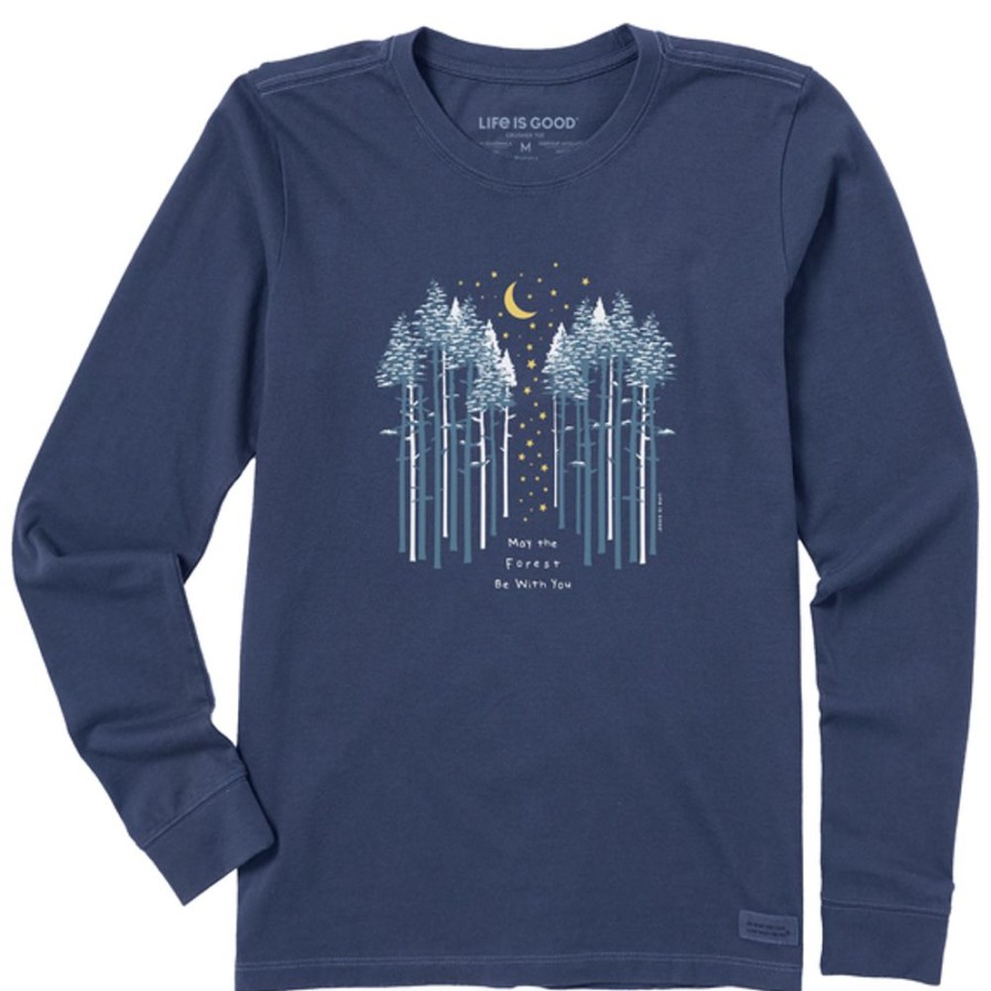 Women Life is Good Graphic Tees | Women'S May The Wintery Forest Be With You Long Sleeve Crusher Tee Darkest Blue