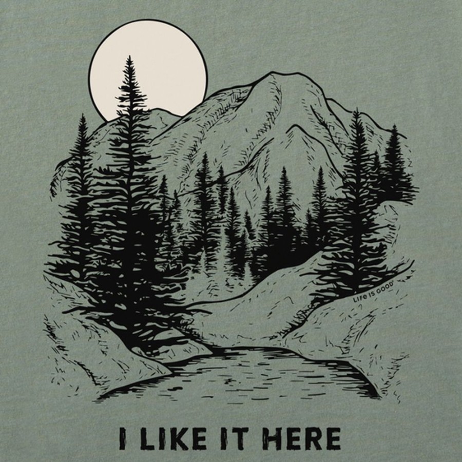 Men Life is Good Graphic Tees | Men'S I Like It Here Take It Outside Mountains Short Sleeve Tee Moss Green