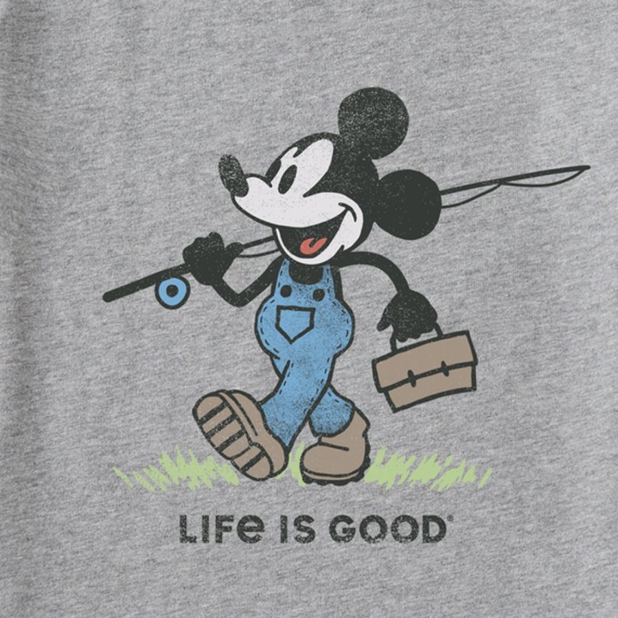 Kids Life is Good Graphic Tees | Kids Clean Steamboat Willie Fishing Crusher Tee Heather Gray