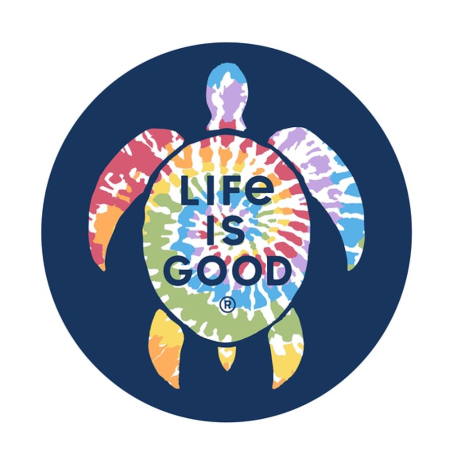 Home Life is Good Stickers & Magnets | Tie Dye Turtle 4" Circle Sticker Darkest Blue