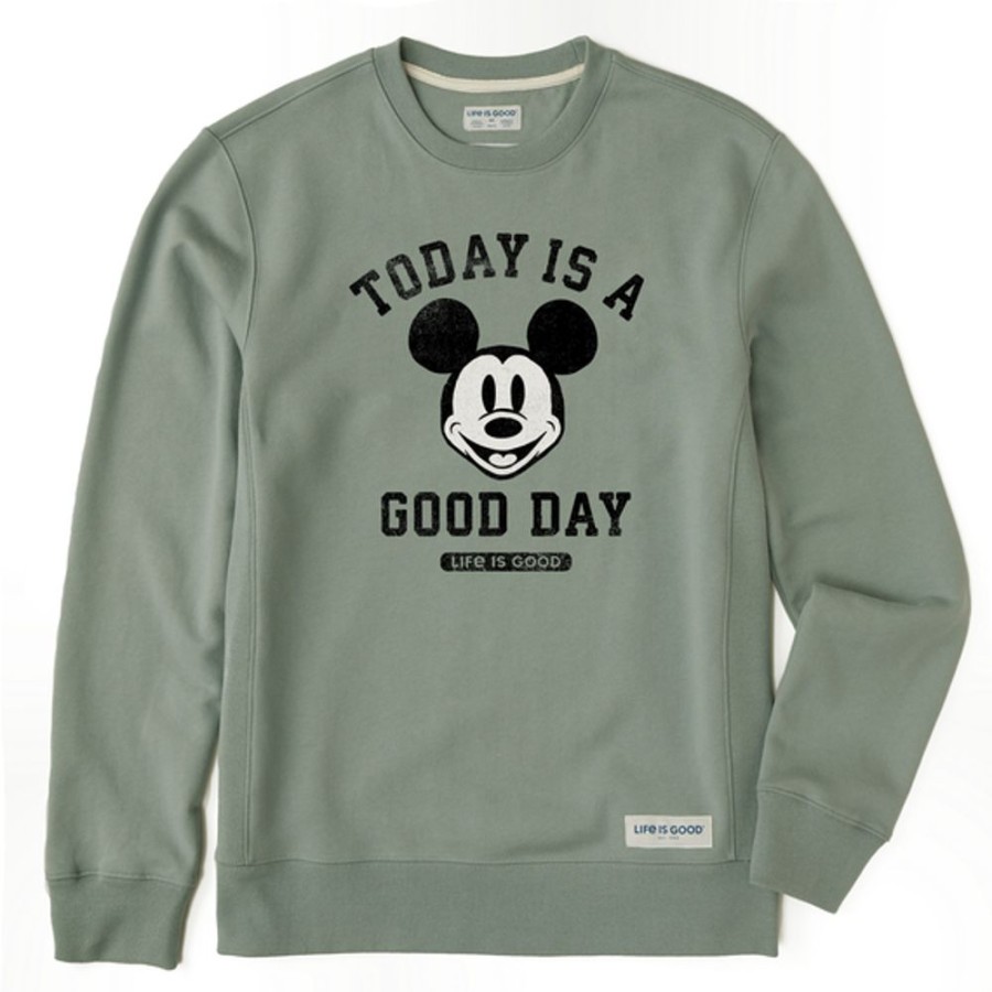 Men Life is Good Sweatshirts & Hoodies | Men'S Clean Steamboat Willie Good Day Simply True Fleece Crew Moss Green