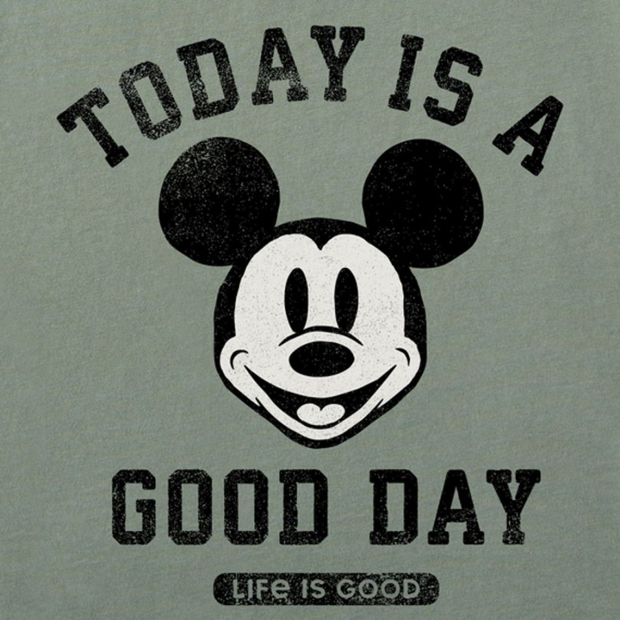 Men Life is Good Sweatshirts & Hoodies | Men'S Clean Steamboat Willie Good Day Simply True Fleece Crew Moss Green