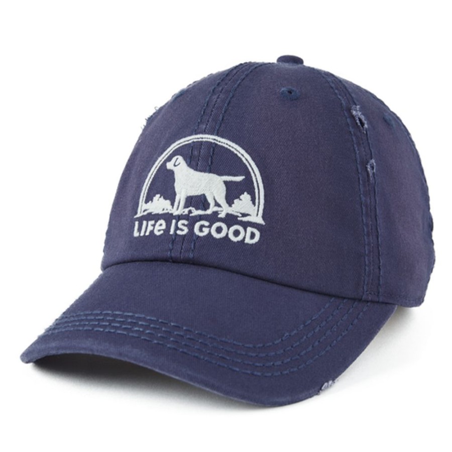 Men Life is Good Hats | Floral Sunset Dog Sunwashed Chill Cap Darkest Blue