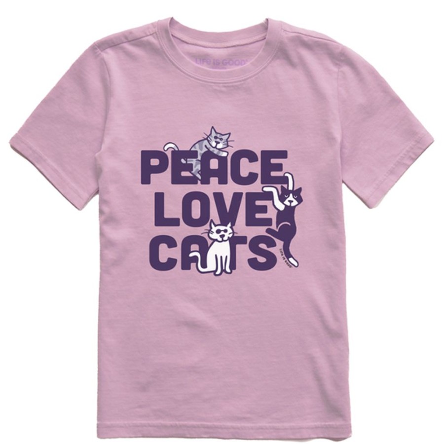 Kids Life is Good Graphic Tees | Kids Vintage Al Peace Love Cats Crusher Tee Violet Purple