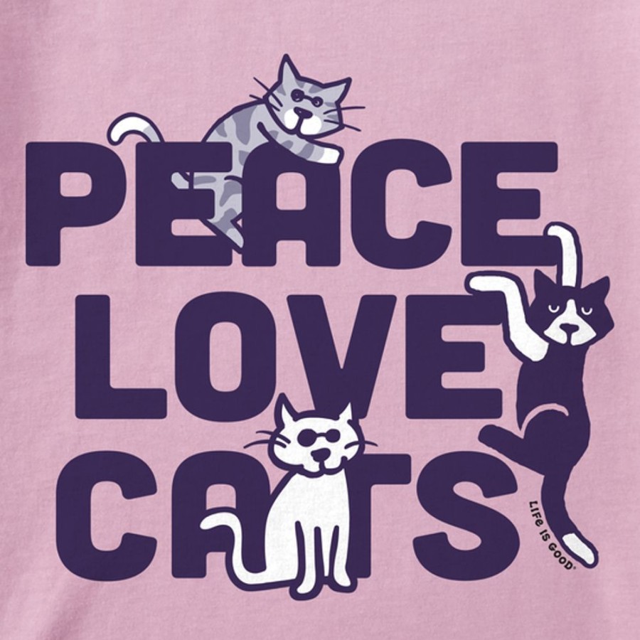 Kids Life is Good Graphic Tees | Kids Vintage Al Peace Love Cats Crusher Tee Violet Purple