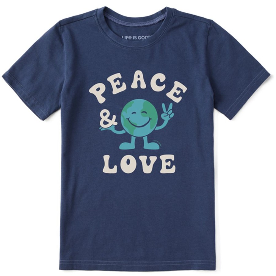 Kids Life is Good Graphic Tees | Kids Groovy Peace & Love Earth Crusher Tee Darkest Blue