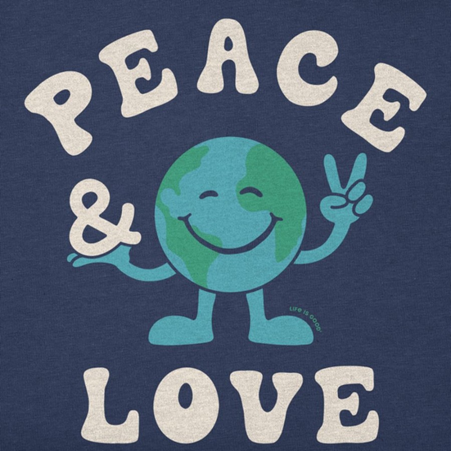 Kids Life is Good Graphic Tees | Kids Groovy Peace & Love Earth Crusher Tee Darkest Blue