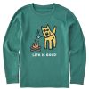 Kids Life is Good Graphic Tees | Kids Rocket Camp Dog Long Sleeve Crusher Tee Spruce Green