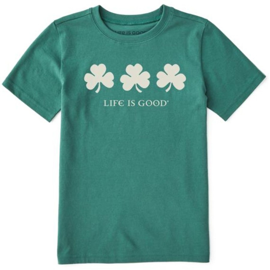 Kids Life is Good Graphic Tees | Kids Irish Shamrocks Crusher Tee Spruce Green