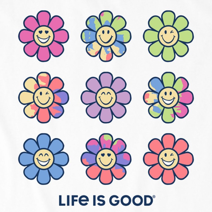 Kids Life is Good Graphic Tees | Kids Tie Dye Groovy Smiley Daisies Crusher Tee Cloud White