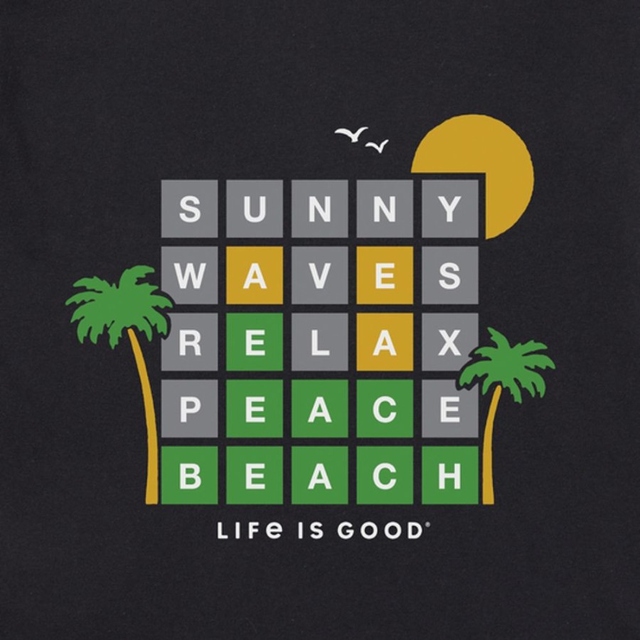 Men Life is Good Graphic Tees | Men'S Beach Word Game Short Sleeve Tee Jet Black