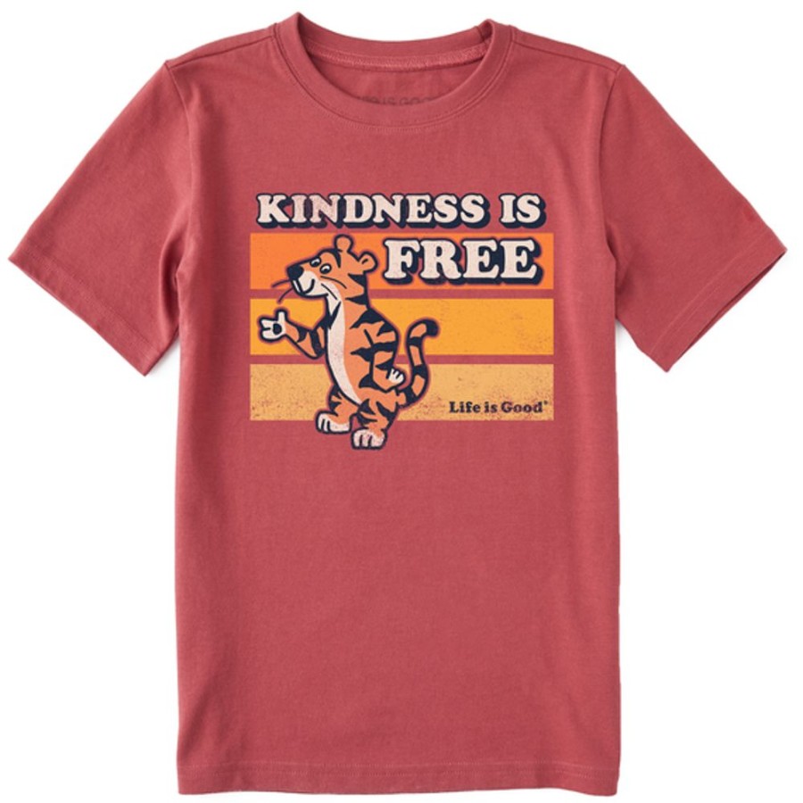 Kids Life is Good Graphic Tees | Kids Vintage Kindness Is Free Tiger Stripes Crusher Tee Faded Red