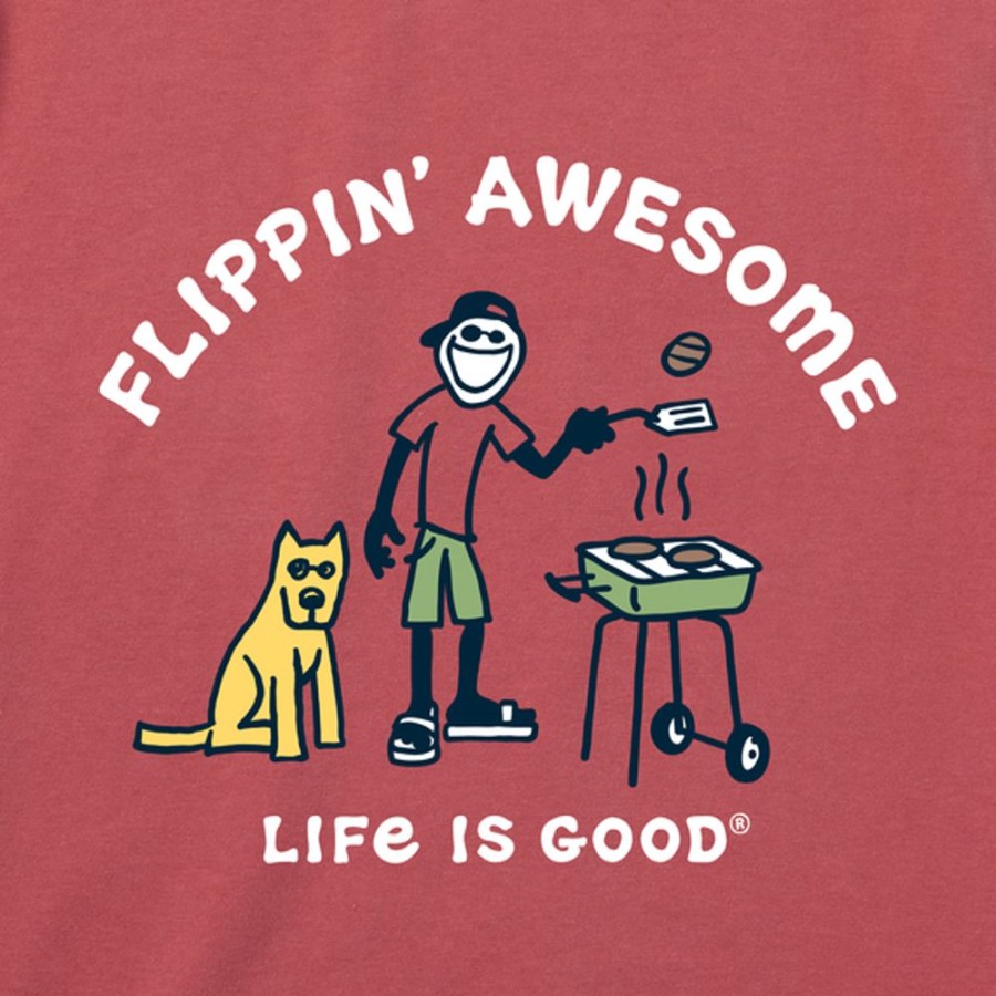 Men Life is Good Graphic Tees | Men'S Flippin' Awesome Short Sleeve Tee Faded Red