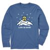 Men Life is Good Graphic Tees | Men'S Rocket Snow Pile Long Sleeve Crusher Tee Vintage Blue