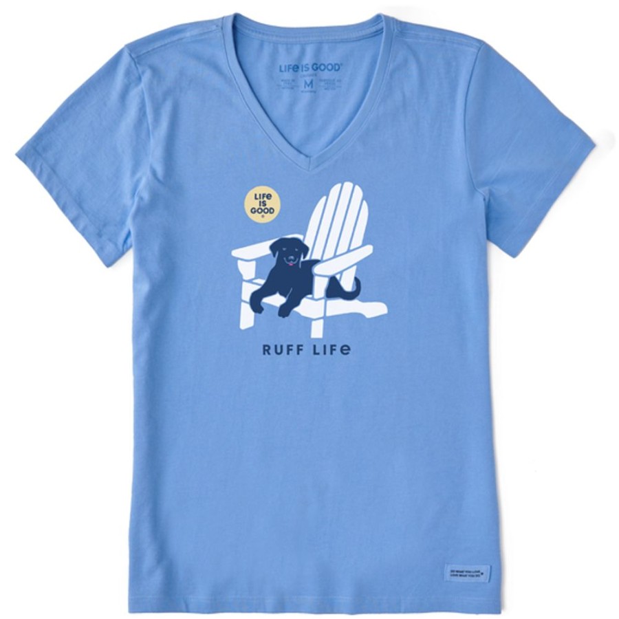 Women Life is Good Graphic Tees | Women'S Ruff Life Crusher-Lite Vee Cornflower Blue