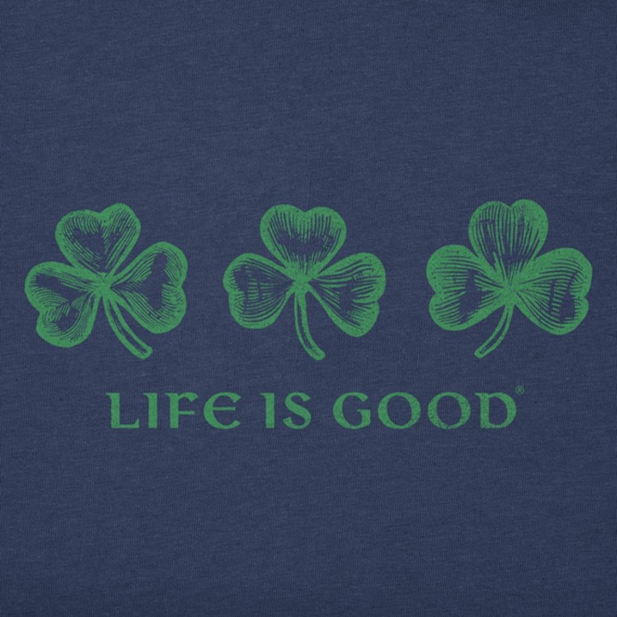 Women Life is Good Graphic Tees | Women'S Woodcut 3 Clovers Crusher Vee Darkest Blue