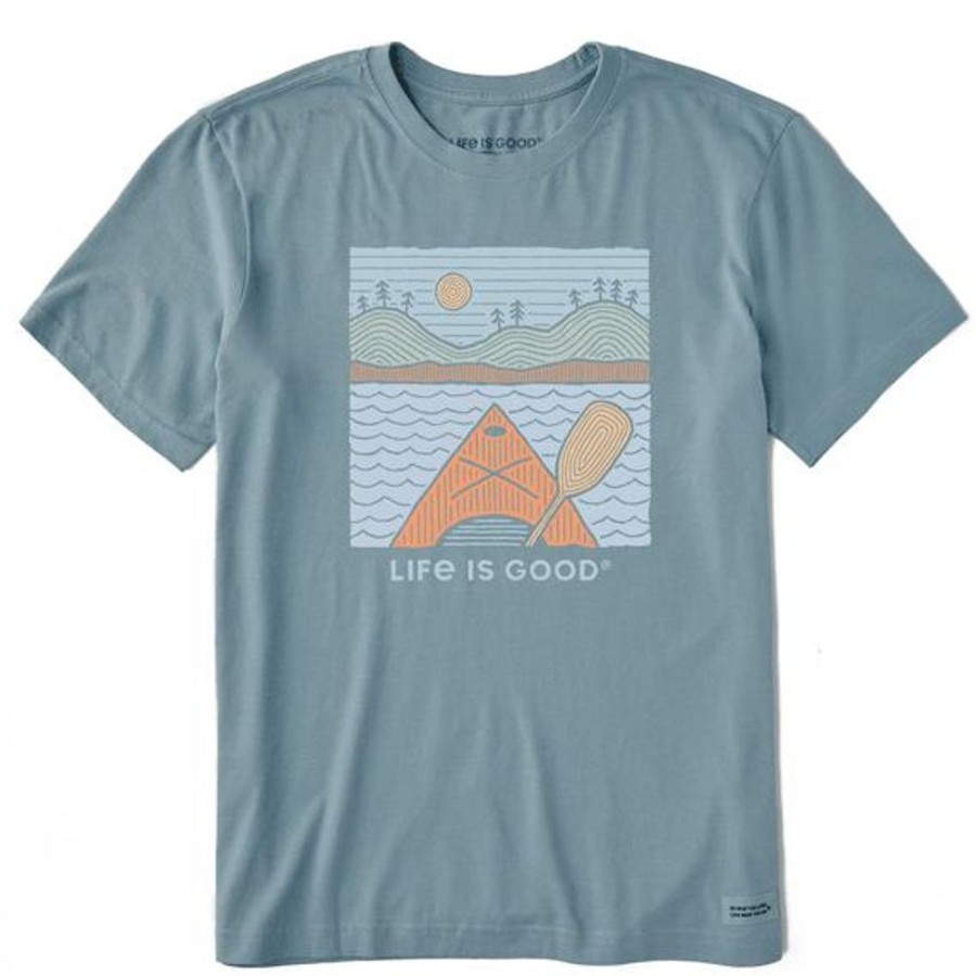 Men Life is Good Graphic Tees | Men'S Woodblock Kayak Short Sleeve Tee Smoky Blue