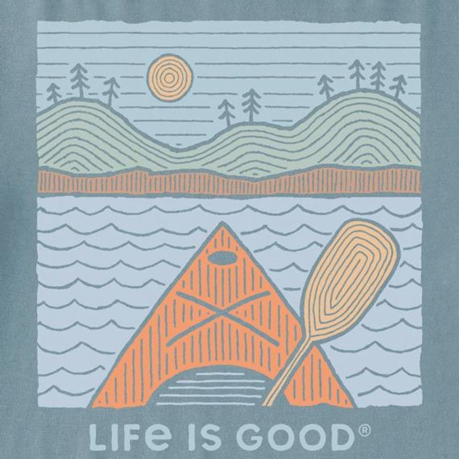 Men Life is Good Graphic Tees | Men'S Woodblock Kayak Short Sleeve Tee Smoky Blue