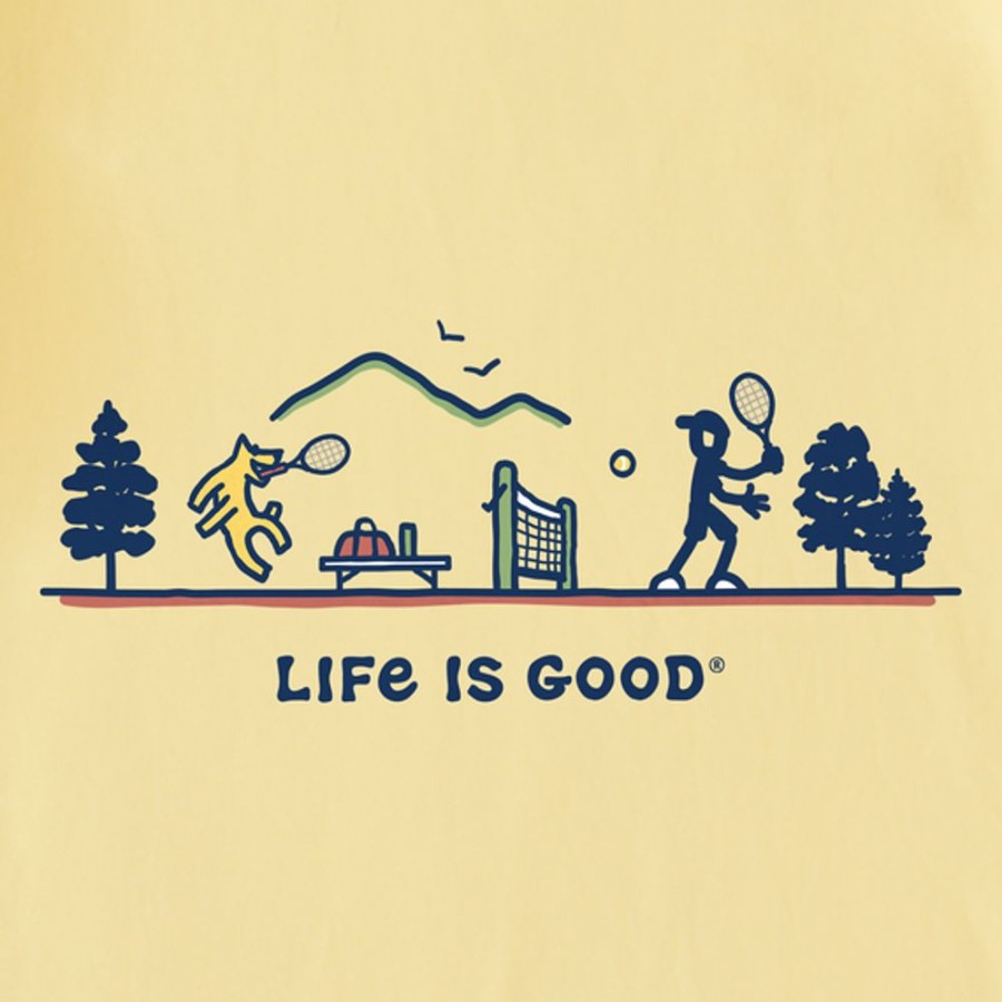 Men Life is Good Graphic Tees | Men'S Vintage Jake & Rocket Tennis Vista Short Sleeve Tee Sandy Yellow