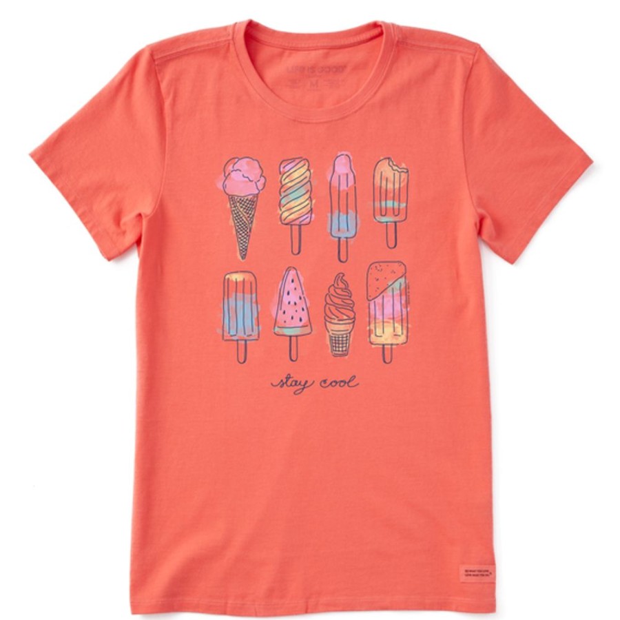 Women Life is Good Graphic Tees | Women'S Watercolor Ice Cream & Popsicles Short Sleeve Tee Mango Orange