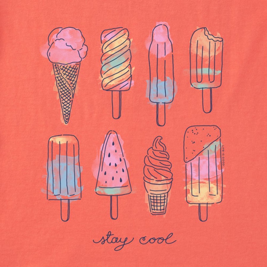 Women Life is Good Graphic Tees | Women'S Watercolor Ice Cream & Popsicles Short Sleeve Tee Mango Orange