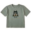 Women Life is Good Boxy Tees | Women'S Vintage Catman Al Boxy Crusher Tee Moss Green