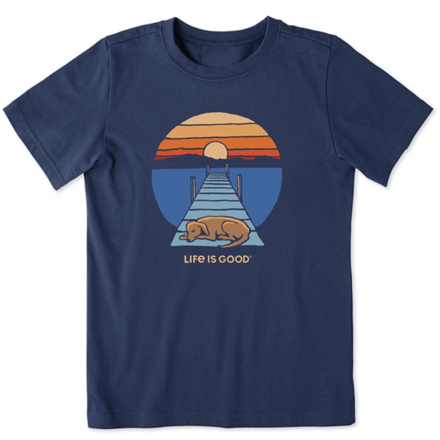 Kids Life is Good Graphic Tees | Kids Dock Dog Sunset Crusher Tee Darkest Blue