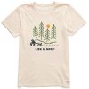 Women Life is Good Graphic Tees | Women'S Hiking Through The Woods Short Sleeve Tee Putty White