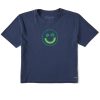 Women Life is Good Boxy Tees | Women'S Inkbrush Clover Smiley Face Boxy Crusher Tee Darkest Blue