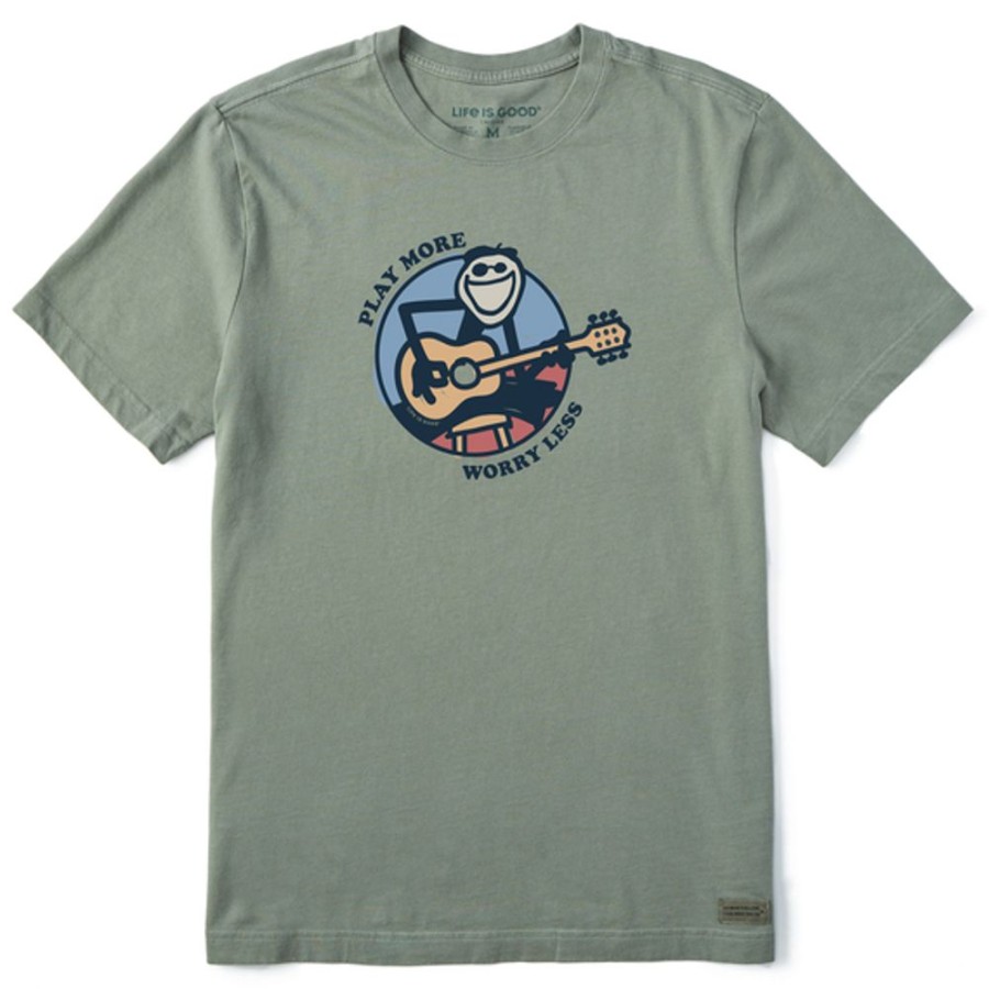 Men Life is Good Graphic Tees | Men'S Play More Worry Less Jake Guitar Short Sleeve Tee Moss Green