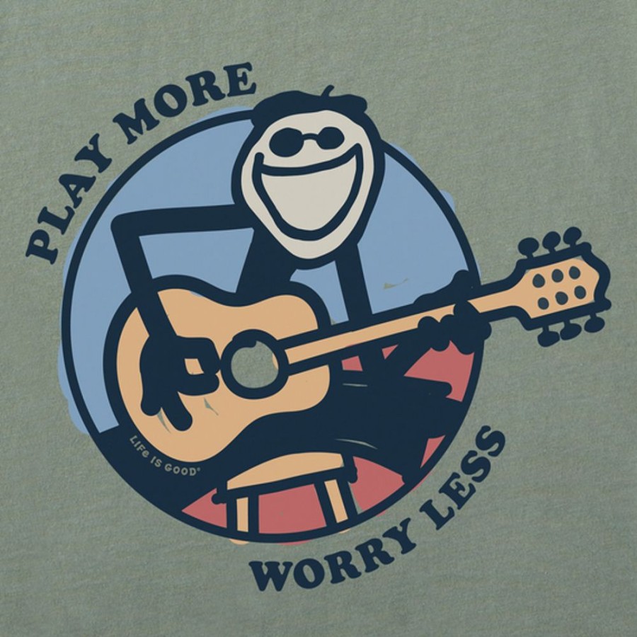 Men Life is Good Graphic Tees | Men'S Play More Worry Less Jake Guitar Short Sleeve Tee Moss Green