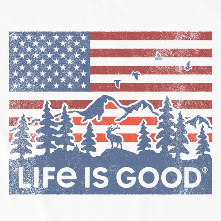 Men Life is Good Graphic Tees | Men'S Flag Mountain Scene Crusher Tee Cloud White