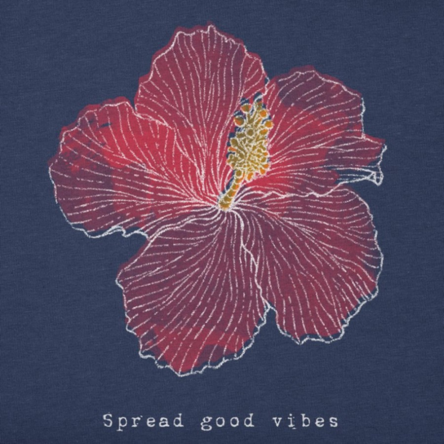 Women Life is Good Graphic Tees | Women'S Fineline Good Vibes Hibiscus Crusher Vee Darkest Blue