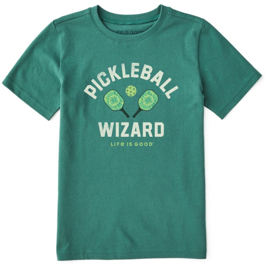 Kids Life is Good Graphic Tees | Kids Tie Dye Pickleball Wizard Crusher Tee Spruce Green