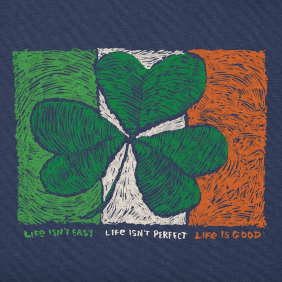 Kids Life is Good Graphic Tees | Kids Woodcut Irish Flag Clover Crusher Tee Darkest Blue