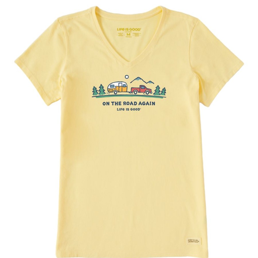 Women Life is Good Graphic Tees | Women'S On The Road Again Trailer Crusher-Lite Vee Sandy Yellow